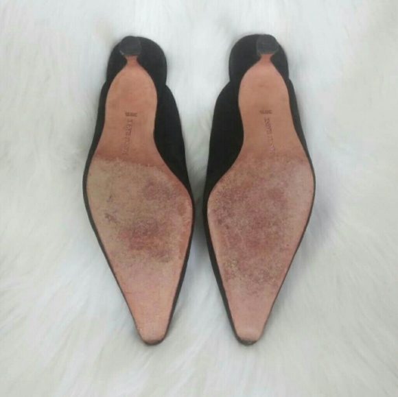 SOLD. MANOLO BLAHNIK Black Suede Pointed Toe Mules - Picture 5 of 8